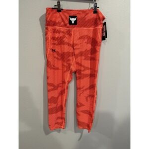 Under Armour Project Rock Leggings Women XL Orange Diagonal Striped High Waisted